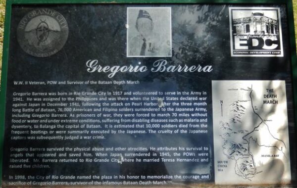 GREGORIO BARRERA WAR MEMORIAL PLAQUE