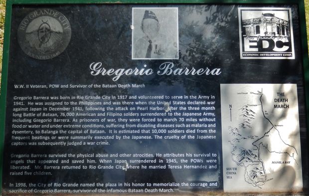 GREGORIO BARRERA WAR MEMORIAL PLAQUE