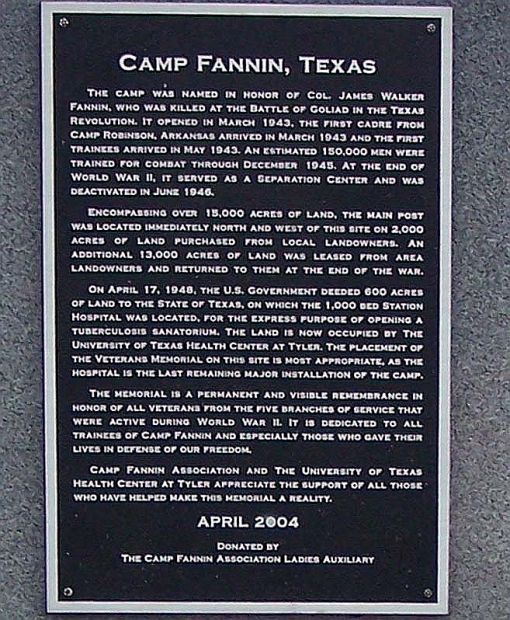 CAMP FANNIN, TEXAS WAR MEMORIAL PLAQUE