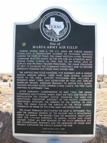 MARFA ARMY AIR FIELD WAR MEMORIAL MARKER