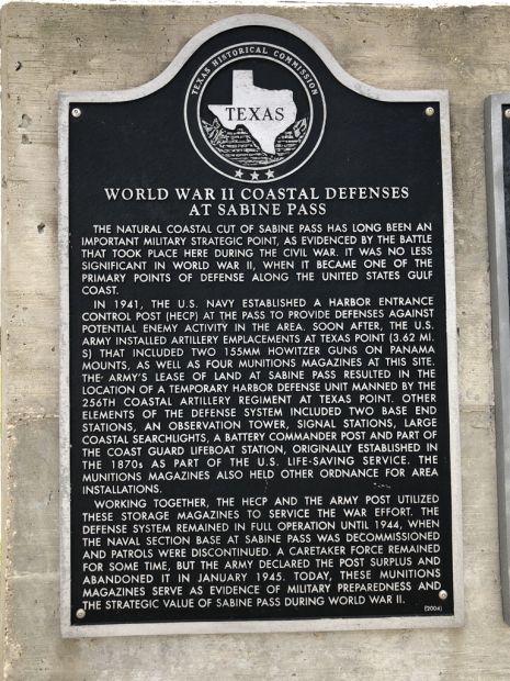 WORLD WAR II COSTAL DEFENSES AT SABINE PASS MEMORIAL MARKER