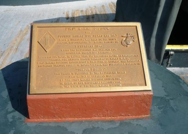 FIRST MARINE DIVISION ABOARD USS TEXAS (BB 35) MEMORIAL PLAQUE