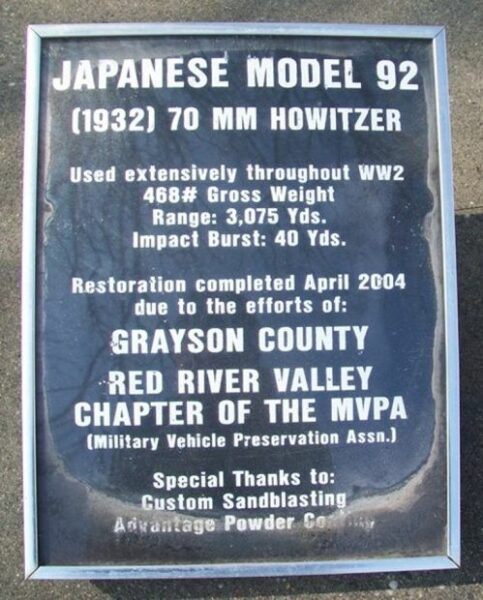 JAPANESE MODEL 92 (1932) 70 MM HOWITZER MEMORIAL PLAQUE