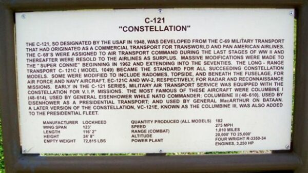 C-121 “CONSTELLATION” MEMORIAL AIRCRAFT PLAQUE A