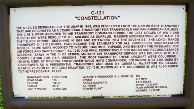 C-121 “CONSTELLATION” MEMORIAL AIRCRAFT PLAQUE A