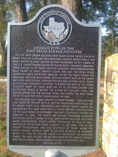 GERMAN POWS IN THE EAST TEXAS TIMBER INDUSTRY MEMORIAL MARKER