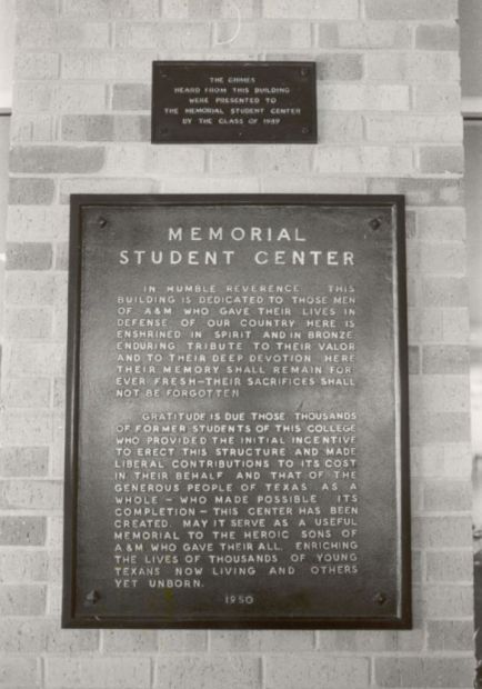 TEXAS A&M UNIVERSITY MEMORIAL STUDENT CENTER PLAQUE