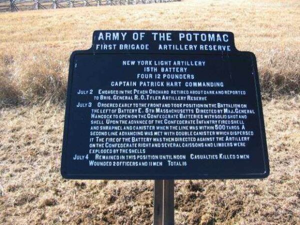 15TH BATTERY NEW YORK LIGHT ARTILLERY WAR MEMORIAL PLAQUE