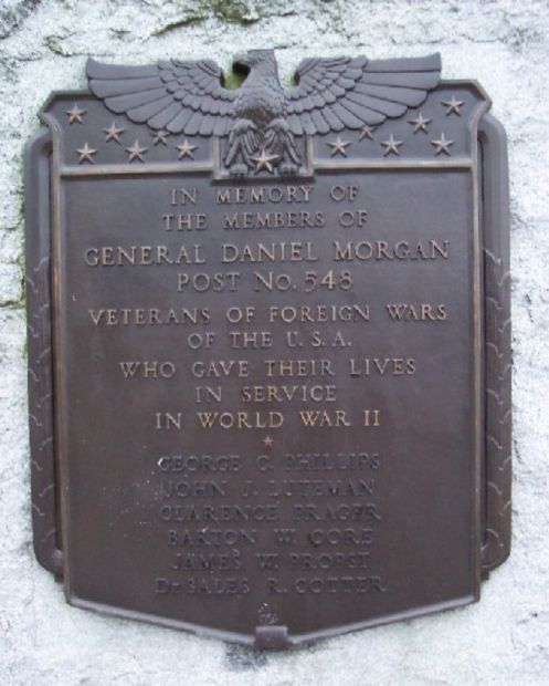 GENERAL DANIEL MORGAN POST NO. 548 WORLD WAR II MEMORIAL PLAQUE