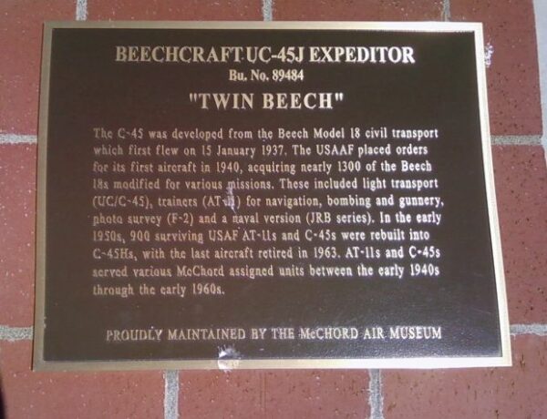 BEECHCRAFT UC-45J EXPEDITOR MEMORIAL AIRCRAFT PLAQUE