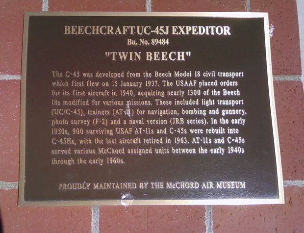 BEECHCRAFT UC-45J EXPEDITOR MEMORIAL AIRCRAFT PLAQUE