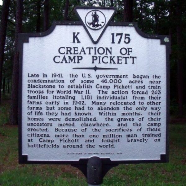CREATION OF CAMP PICKETT MEMORIAL