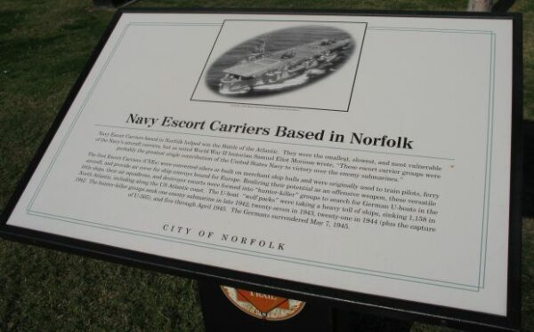 NAVY ESCORT CARRIERS BASED IN NORFOLK MEMORIAL PLAQUE