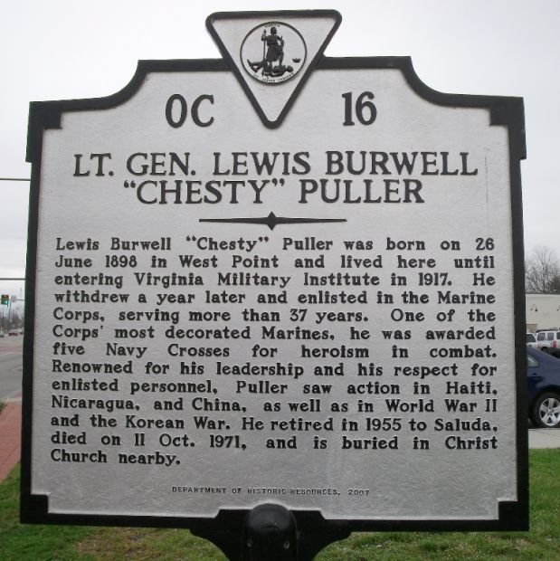 LT. GEN. LEWIS BURWELL “CHESTY” PULLER MEMORIAL MARKER