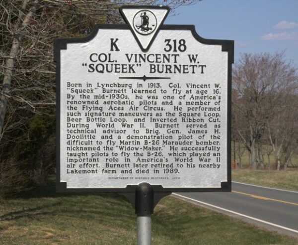 COL. VINCENT W. “SQUEEK” BURNETT WAR MEMORIAL MARKER