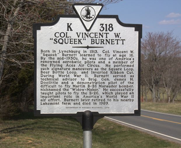 COL. VINCENT W. “SQUEEK” BURNETT WAR MEMORIAL MARKER
