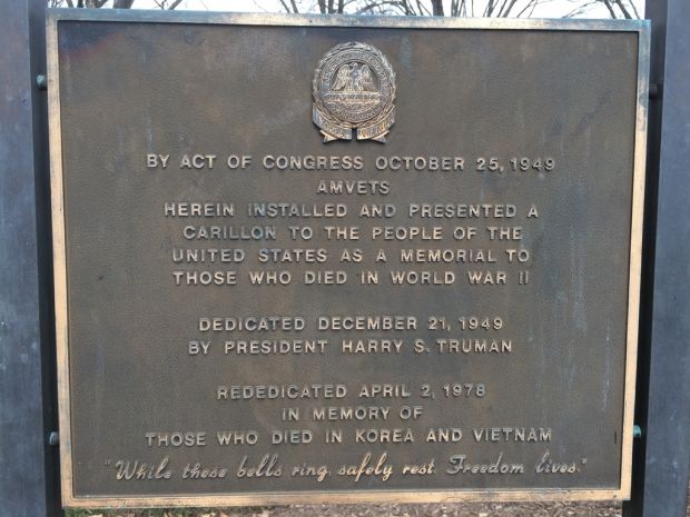 CARILLON AT ARLINGTON NATIONAL CEMETERY WAR MEMORIAL PLAQUE