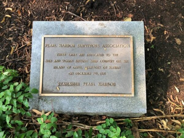 PEARL HARBOR SURVIVORS ASSOCIATION WAR MEMORIAL TREES PLAQUE