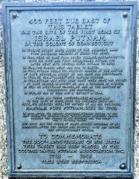 ISRAEL PUTNAM FIRST HOME MEMORIAL PLAQUE