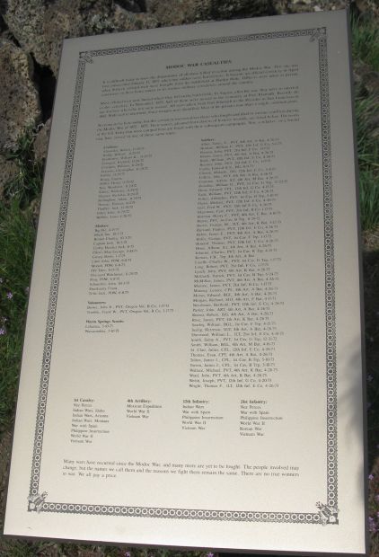 MODOC WAR CASUALTIES MEMORIAL PLAQUE
