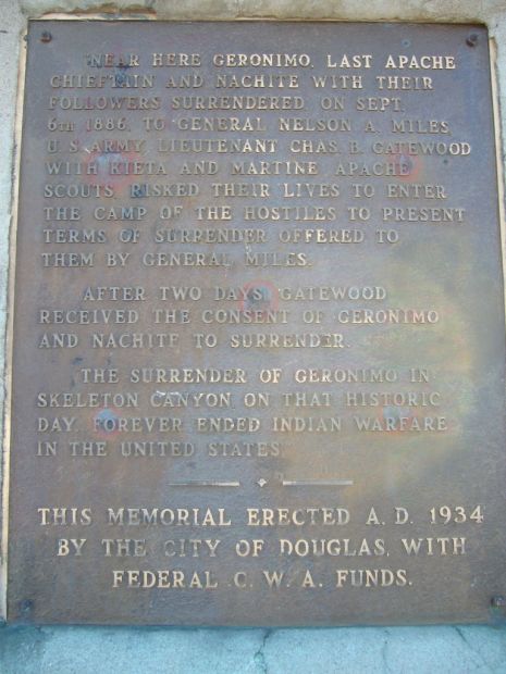 GERONIMO SURRENDER MEMORIAL PLAQUE