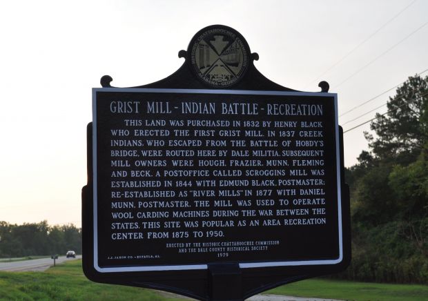 GRIST MILL-INDIAN BATTLE-RECREATION MEMORIAL MARKER