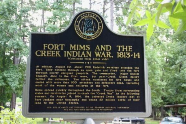 FORT MIMS AND THE CREEK INDIAN WAR MEMORIAL MARKER BACK