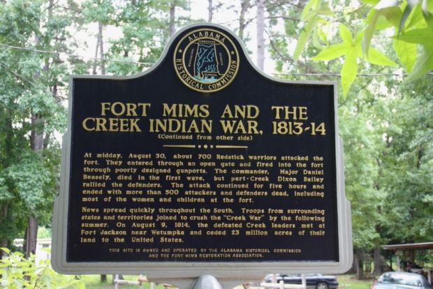 FORT MIMS AND THE CREEK INDIAN WAR MEMORIAL MARKER BACK