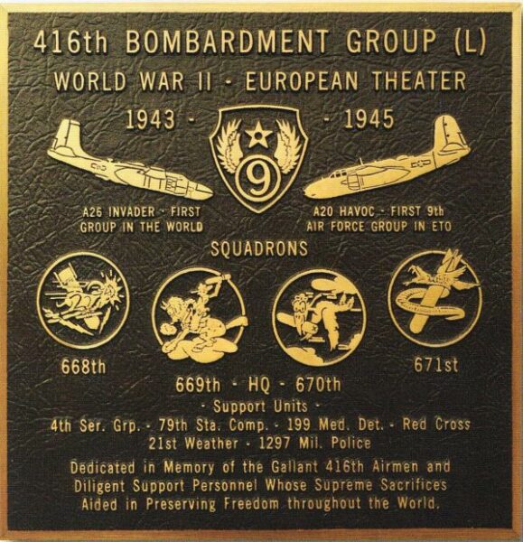 416TH BOMBARDMENT GROUP WAR MEMORIAL PLAQUE USAF ACADEMY