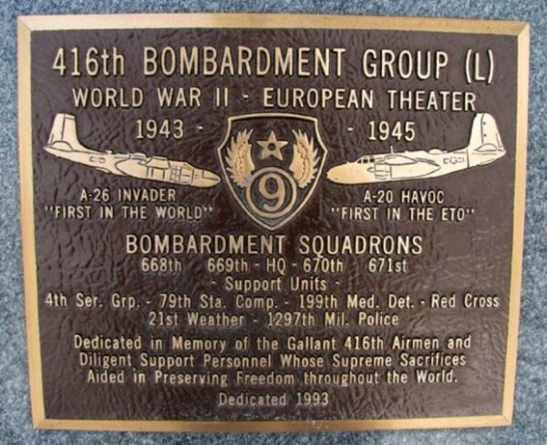 416TH BOMBARDMENT GROUP WAR MEMORIAL PLAQUE DAYTON