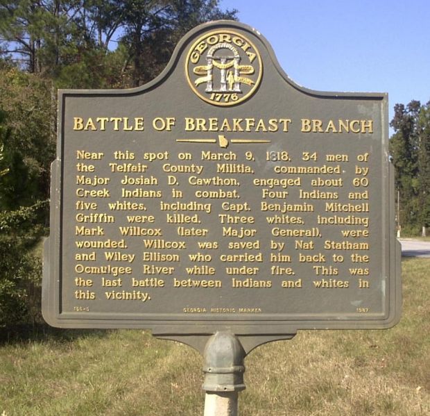 BATTLE OF BREAKFAST BRANCH WAR MEMORIAL MARKER