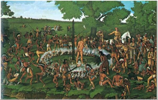 BURNING OF COLONEL CRAWFORD WAR MEMORIAL ART