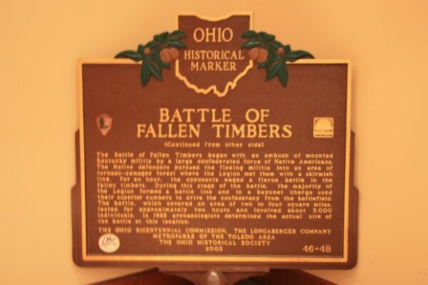 BATTLE OF FALLEN TIMBERS MEMORIAL MARKER BACK