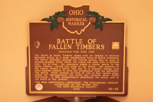 BATTLE OF FALLEN TIMBERS MEMORIAL MARKER BACK
