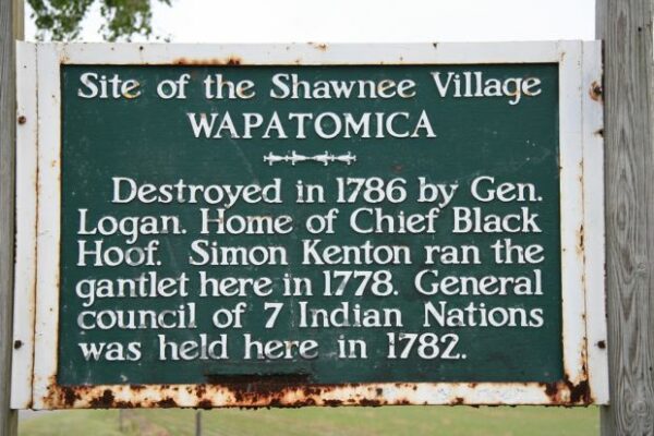SITE OF THE SHAWNEE VILLAGE WAPATOMICA MEMORIAL MARKER