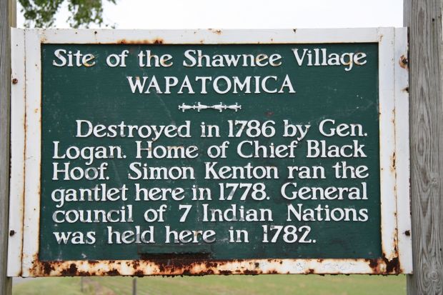 SITE OF THE SHAWNEE VILLAGE WAPATOMICA MEMORIAL MARKER
