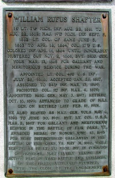 WILLIAM RUFUS SHAFTER WAR MEMORIAL PLAQUE B