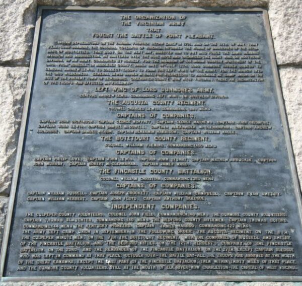THE BATTLE OF POINT PLEASANT MEMORIAL PLAQUE C