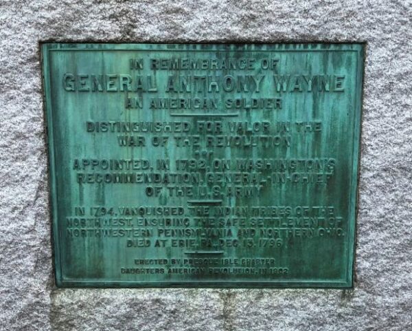 GENERAL ANTHONY WAYNE AN AMERICAN SOLDIER MEMORIAL PLAQUE
