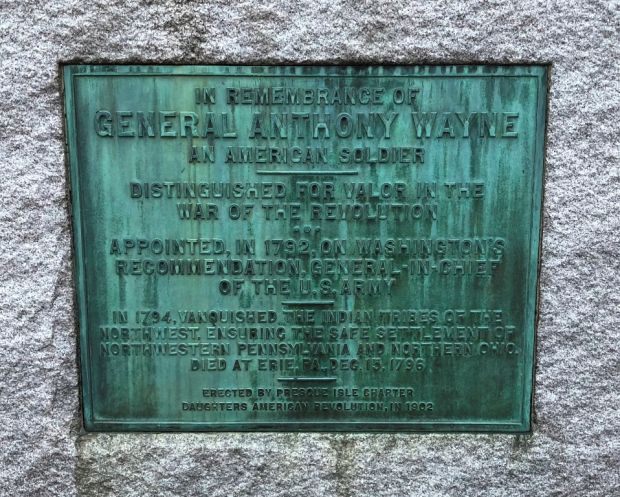 GENERAL ANTHONY WAYNE AN AMERICAN SOLDIER MEMORIAL PLAQUE