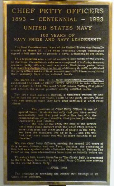 CHIEF PETTY OFFICERS CENTENNIAL MEMORIAL PLAQUE