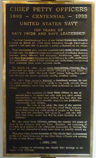 CHIEF PETTY OFFICERS CENTENNIAL MEMORIAL PLAQUE