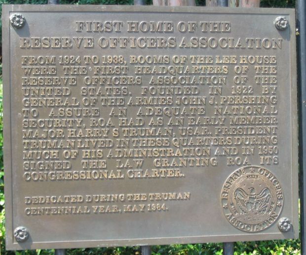 FIRST HOME OF THE RESERVE OFFICERS ASSOCIATION MEMORIAL PLAQUE