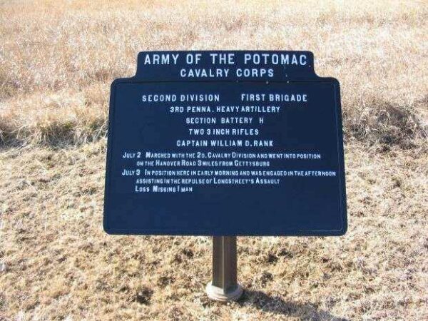 BATTERY H, 3RD PENNSYLVANIA HEAVY ARTILLERY WAR MEMORIAL PLAQUE