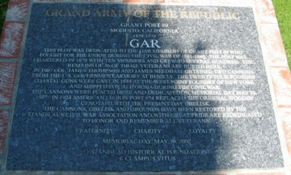 MODESTO GRAND ARMY OF THE REPUBLIC MEMORIAL PLAQUE