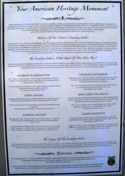 YOUR AMERICAN HERITAGE MONUMENT PLAQUE A