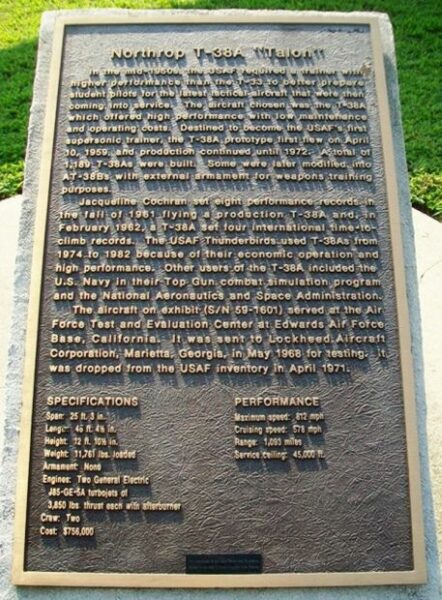 NORTHROP T-38A “TALON” MEMORIAL PLAQUE