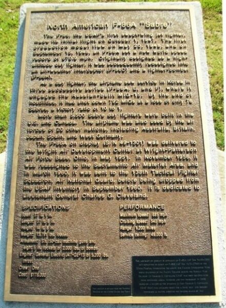 NORTH AMERICAN F-86A “SABRE” MEMORIAL PLAQUE
