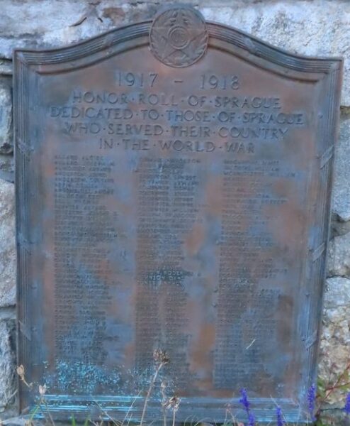 SPRAGUE WORLD WAR MEMORIAL PLAQUE