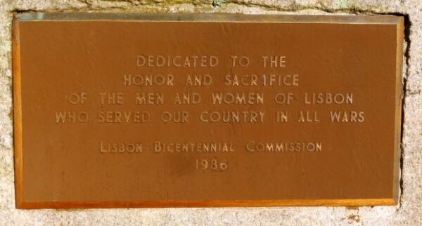 LISBON WAR VETERANS MEMORIAL PLAQUE